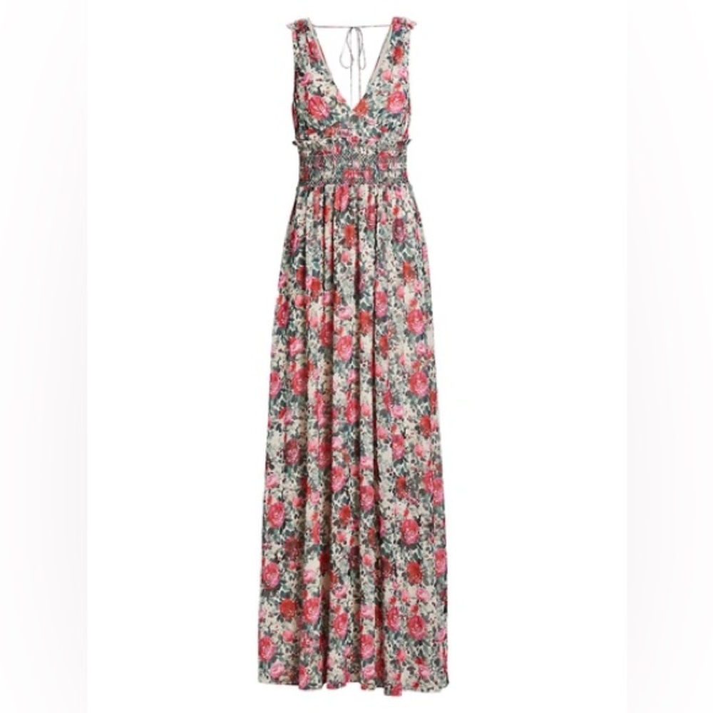 ML MONIQUE LHUILLIER FLORAL GOWN
Smocked Floral Chiffon Maxi Dress In Vermilion